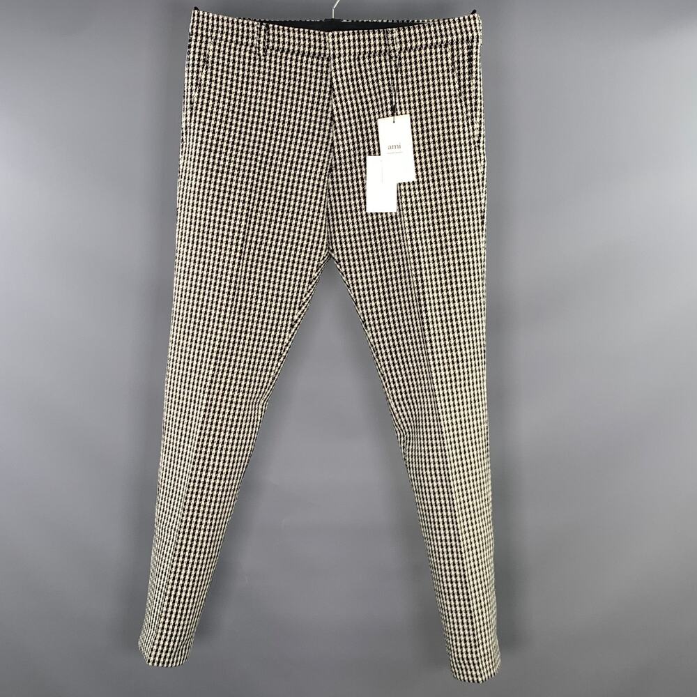 AMI by ALEXANDRE MATTIUSSI Size 34 Black White Wool Houndstooth Dress Pants